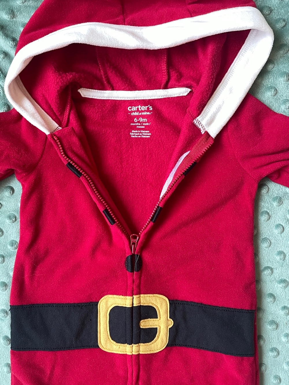 Carter's Red Hooded Santa Belt Romper with White Trim